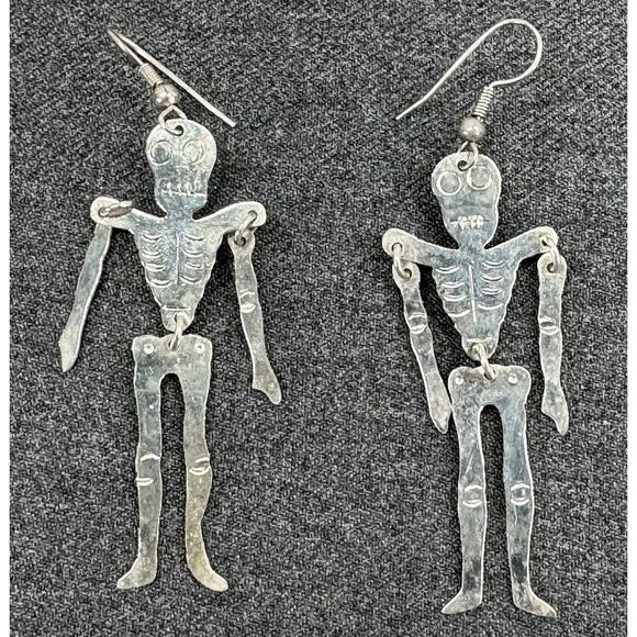 Vintage Silver Skeleton Earrings - Picture 2 of 5